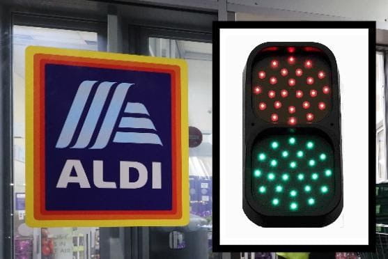 Traffic light in front of store