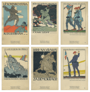 Czechoslovak Series Six Military Recruiting Postcards by Preissig.