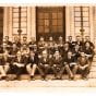 Class photograph of the Architectural Construction senior class of 1925, on the steps of Wentworth Hall.
