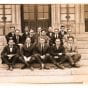 Class photograph of the Foundry Management senior class of 1924, on the steps of Wentworth Hall.