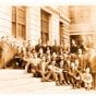 Class photograph of the Printing senior class of 1926, on the steps of Wentworth Hall.