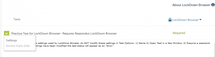 Menu to LockDown Browse Settings in Blackboard
