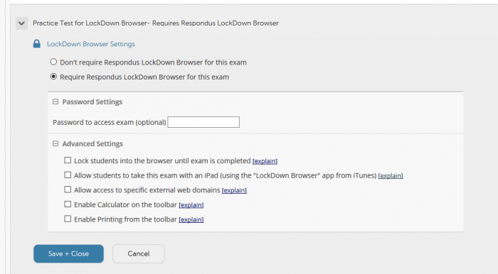 LockDown Browser - All settings