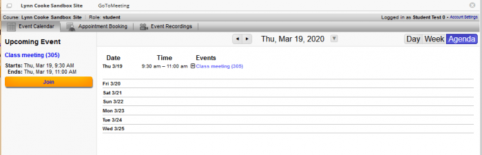 Student view of GoToMeeting