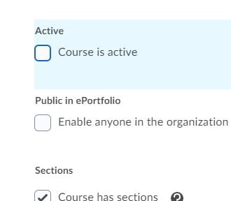 Course Offering Information page showing course active status checkbox