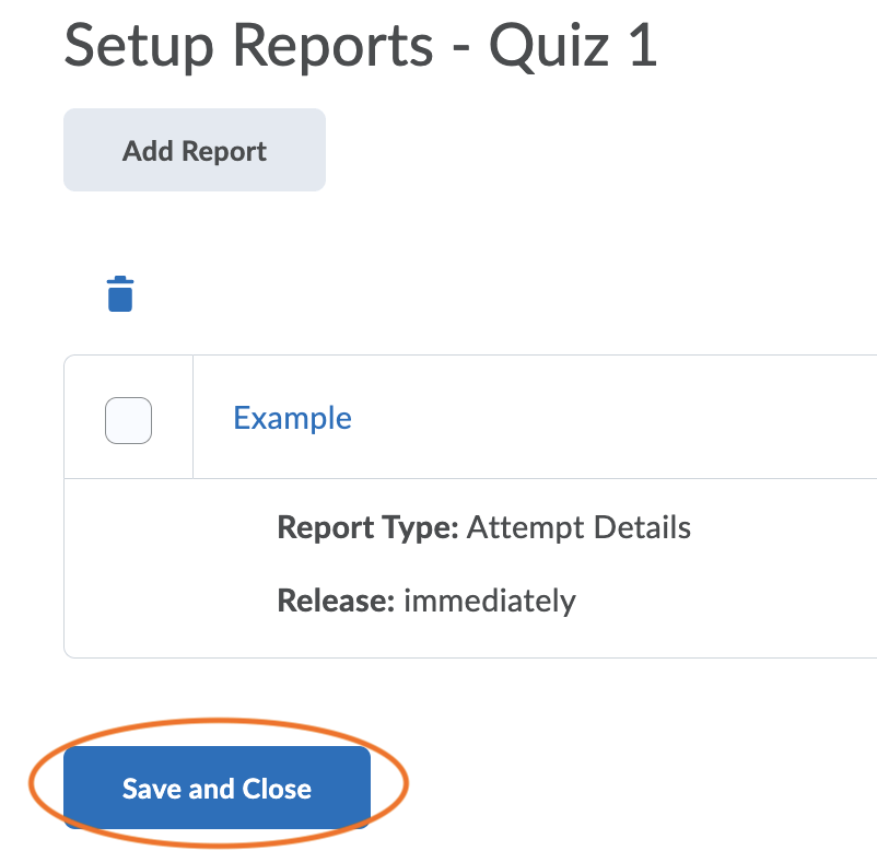 After the report is created, click the save and close button