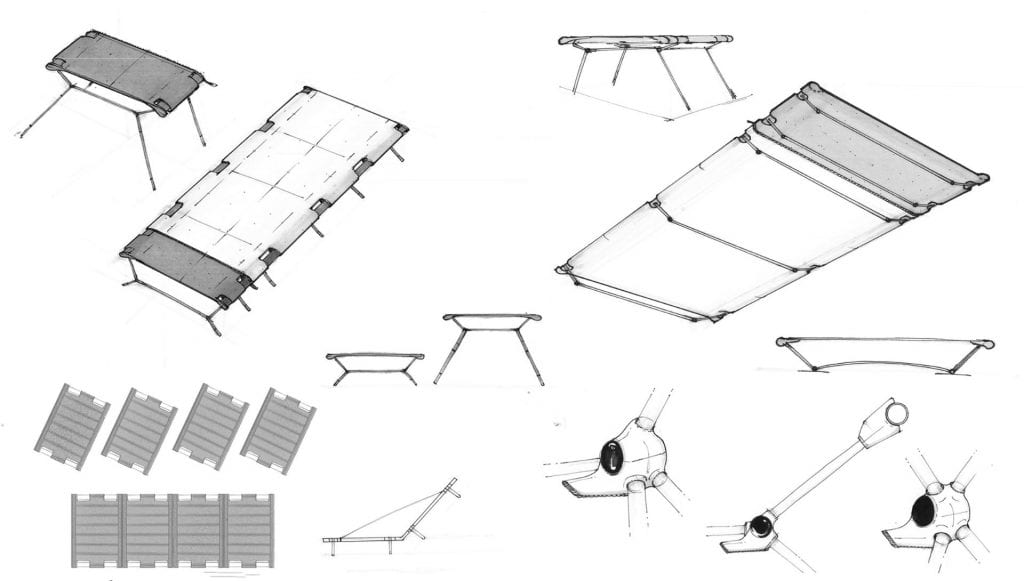 sketches showing a cot design